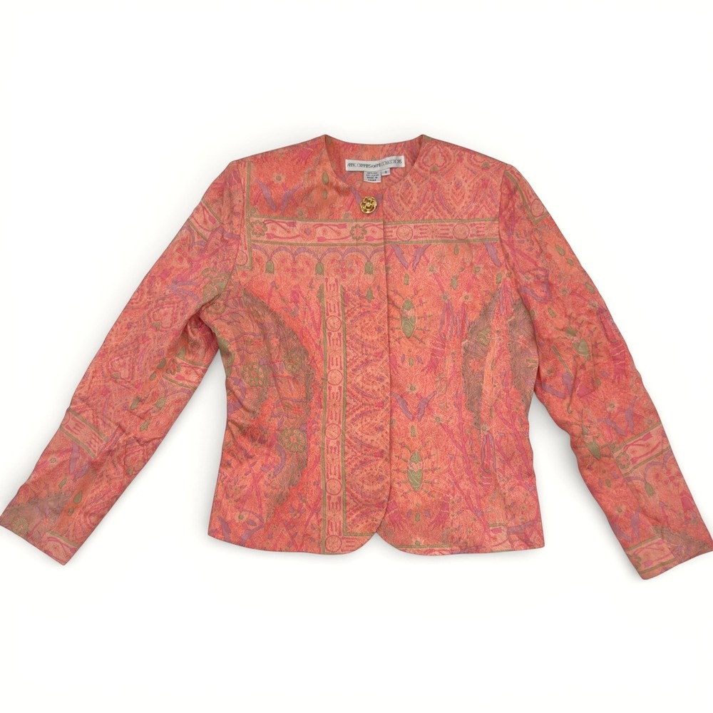 Anne Crimmins UMI Collections Silk Blazer Jacket 8 Coral‎ Pink Paisley Vintage
